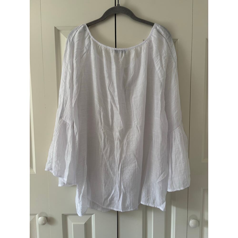 Counterparts White Peasant Blouse Women XL Boho Tie Neck Bell Sleeve Tunic Top - Picture 9 of 9